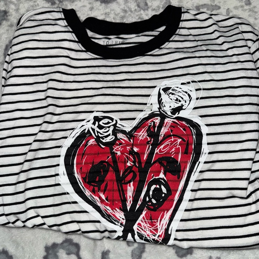 Torrid Black and White Striped Relaxed Fit Tee